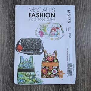 NEW McCall's M6176 Backpack/Bag/Case in 3 Sizes Pattern
